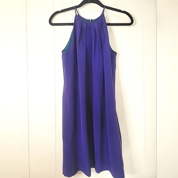 Jay Godfrey Hagen Silk Halter Mini Shift Dress Size 0 Purple Colorblock - Picture 3 of 11